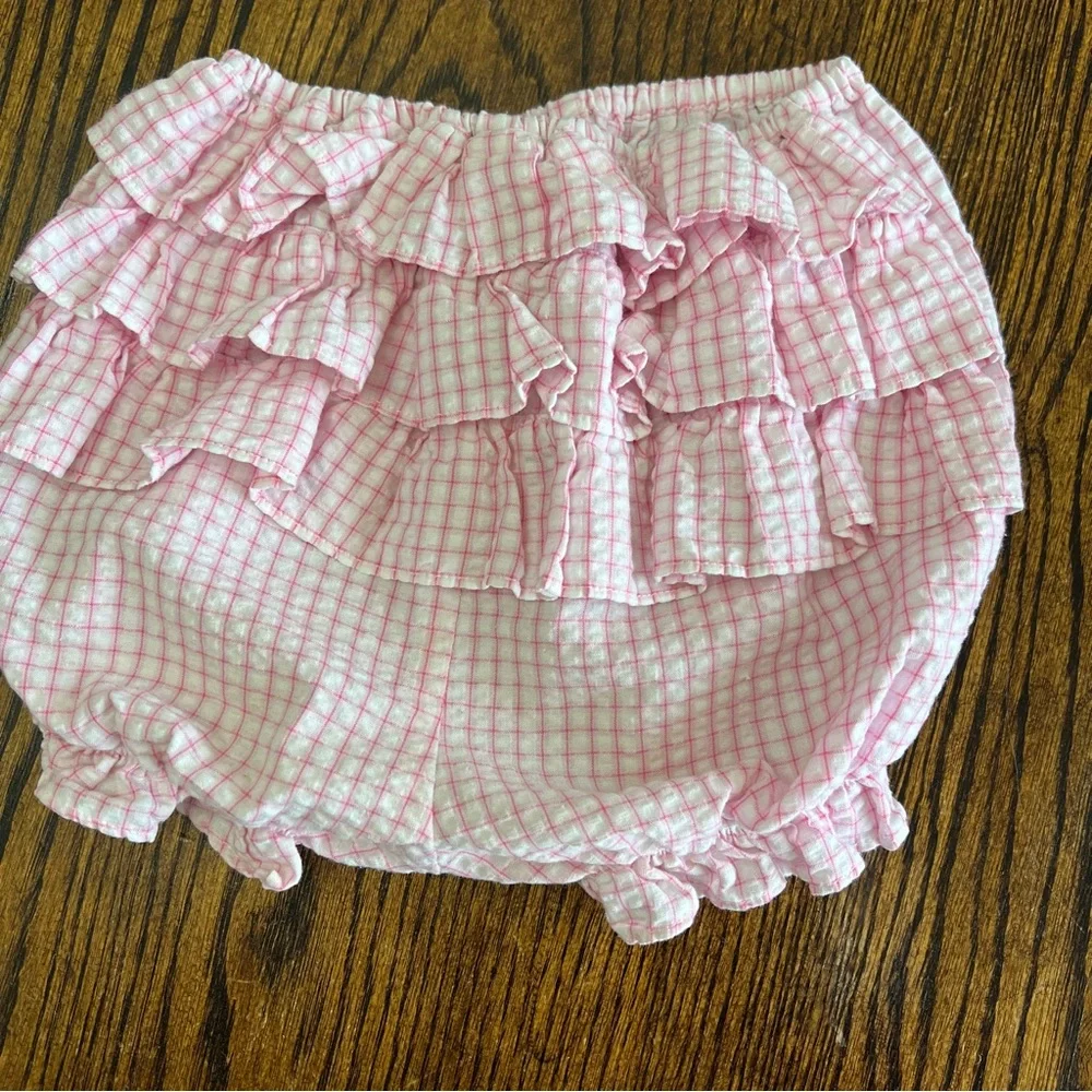 Starting Out Gingham Seersucker Ruffle Top Bloomers Toddler Size 18 Month Pink